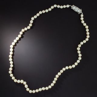 Art Deco Natural Pearl Strand with Diamond Clasp - GIA - 1