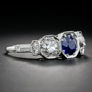 Art Deco Natural Sapphire and Diamond Platinum Ring