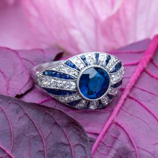 Art Deco No-Heat 1.45 Carat Sapphire and Diamond Ring