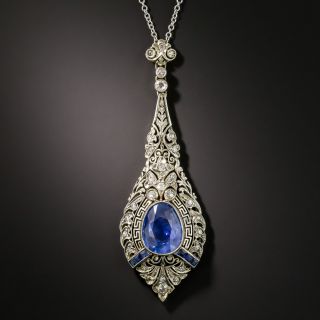 Art Deco No-Heat 3.80 Carat Sapphire and Diamond Lavalière Necklace - GIA - 2