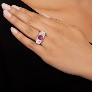 Art Deco No-Heat Burma Star Ruby and Diamond Ring
