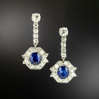 Art Deco No-Heat Burmese Sapphire and Diamond Earrings - GIA  - 2