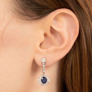 Art Deco No-Heat Burmese Sapphire and Diamond Earrings - GIA 