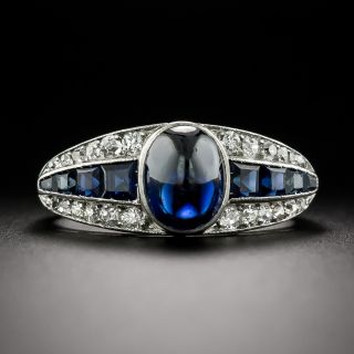 Art Deco No-Heat Cabochon Sapphire and Diamond Ring - GIA - 2