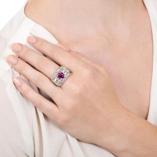 Art Deco No-Heat Ruby and Diamond Three-Stone Ring