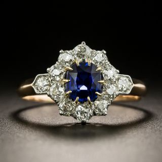 Art Deco No-Heat Sapphire and Diamond Halo Ring - French Import  - 2