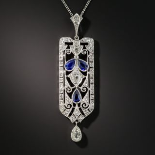 Art Deco No-Heat Sapphire and Diamond Necklace - 2