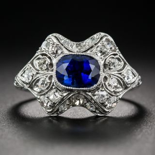 Art Deco No-Heat Sapphire and Diamond Ring - 8