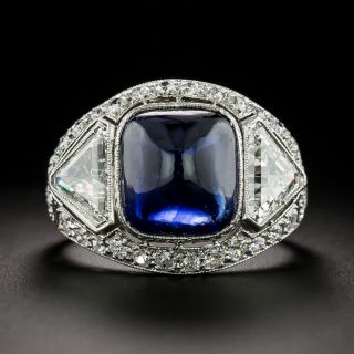 Art Deco No-Heat Sugarloaf Sapphire and Diamond Ring - GIA - 7