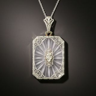 Art Deco Octagonal Rock Crystal Quartz and Diamond Pendant - 1