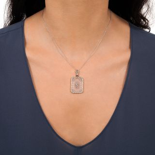 Art Deco Octagonal Rock Crystal Quartz and Diamond Pendant