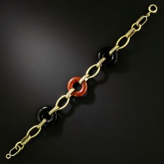 Art Deco Onyx and Carnelian Link Bracelet - 2