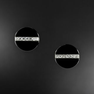 Art Deco Onyx and Diamond Button Earrings  - 2