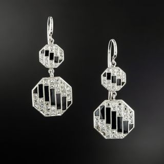 Art Deco Onyx and Diamond Dangle Earrings - 2
