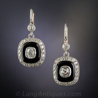 Art Deco Onyx and Diamond Dangle Earrings