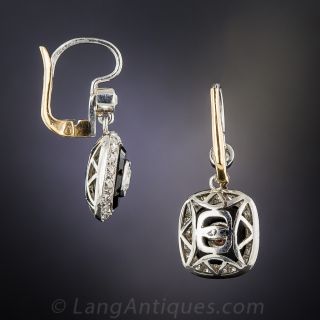 Art Deco Onyx and Diamond Dangle Earrings