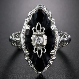 Art Deco Onyx and Diamond Dinner Ring
