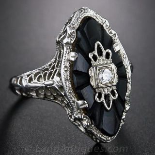 Art Deco Onyx and Diamond Dinner Ring