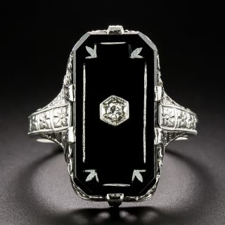Art Deco Onyx and Diamond Dinner Ring - 4