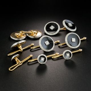 Art Deco Onyx and Diamond Dress Set by Krementz