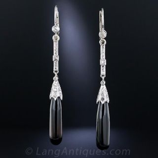 Art Deco Onyx and Diamond Drop Earrings