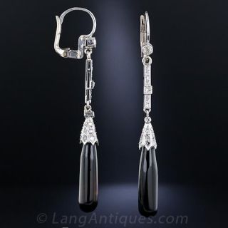 Art Deco Onyx and Diamond Drop Earrings