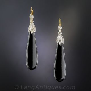 Art Deco Onyx and Diamond Drop Earrings