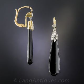 Art Deco Onyx and Diamond Drop Earrings