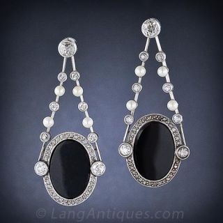 Art Deco Onyx and Diamond Drop Earrings