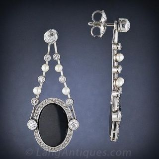Art Deco Onyx and Diamond Drop Earrings