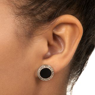Art Deco Onyx and Diamond Earrings