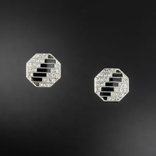 Art Deco Onyx and Diamond Earrings - 1
