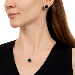 Art Deco Onyx and Diamond Earrings and Pendant Set
