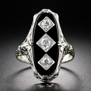 Art Deco Onyx and Diamond Filigree ring