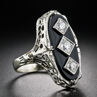Art Deco Onyx and Diamond Filigree ring