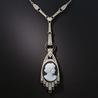 Art Deco Onyx and Diamond Hardstone Cameo Necklace - 1