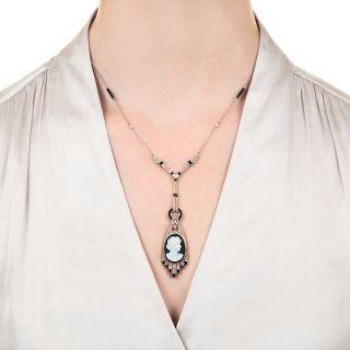 Art Deco Onyx and Diamond Hardstone Cameo Necklace