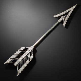 Art Deco Onyx and Diamond Jabot Pin - 2
