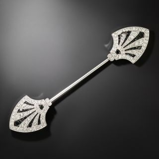 Art Deco Onyx and Diamond Jabot Pin - 2