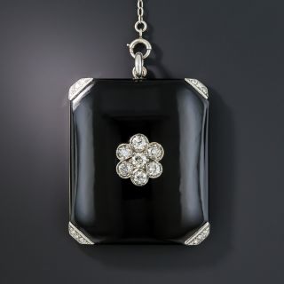 Art Deco Onyx and Diamond Locket Necklace - 1