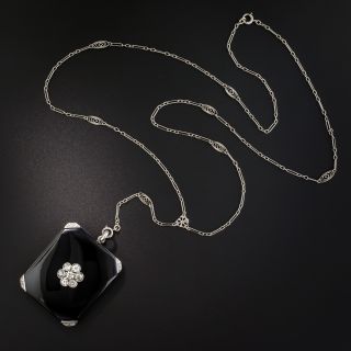 Art Deco Onyx and Diamond Locket Necklace