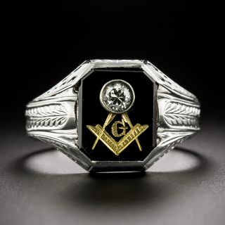 Art Deco Onyx and Diamond Masonic Ring - 3