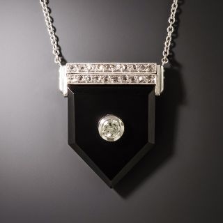 Art Deco Onyx And Diamond Necklace - 3
