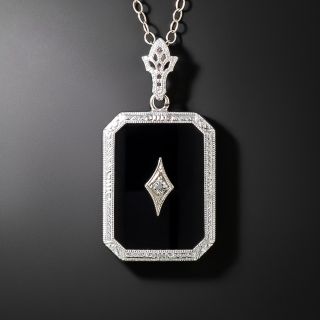 Art Deco Onyx and Diamond Necklace by Shiman - 3