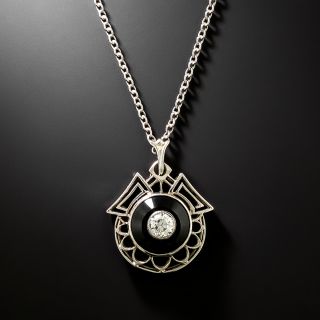 Art Deco Onyx and Diamond Pendant - 2
