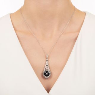 Art Deco Onyx and Diamond Pendant Watch