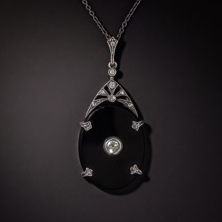 Art Deco Onyx and Diamond Pendant - 2