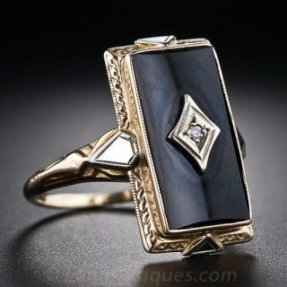 Art Deco Onyx and Diamond Ring