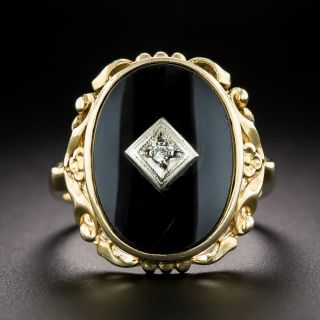 Art Deco Onyx and Diamond Ring by Baden & Foss - 3