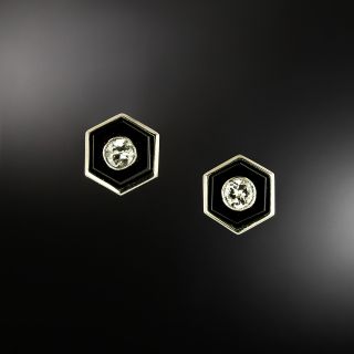 Art Deco Onyx and Diamond Stud Earrings - 2